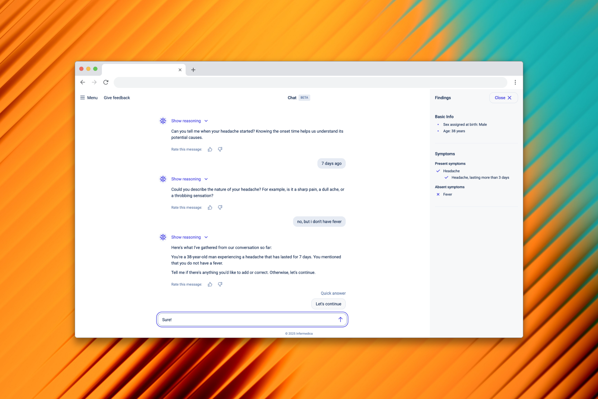 Infermedica Diagnostic Chatbot screenshot