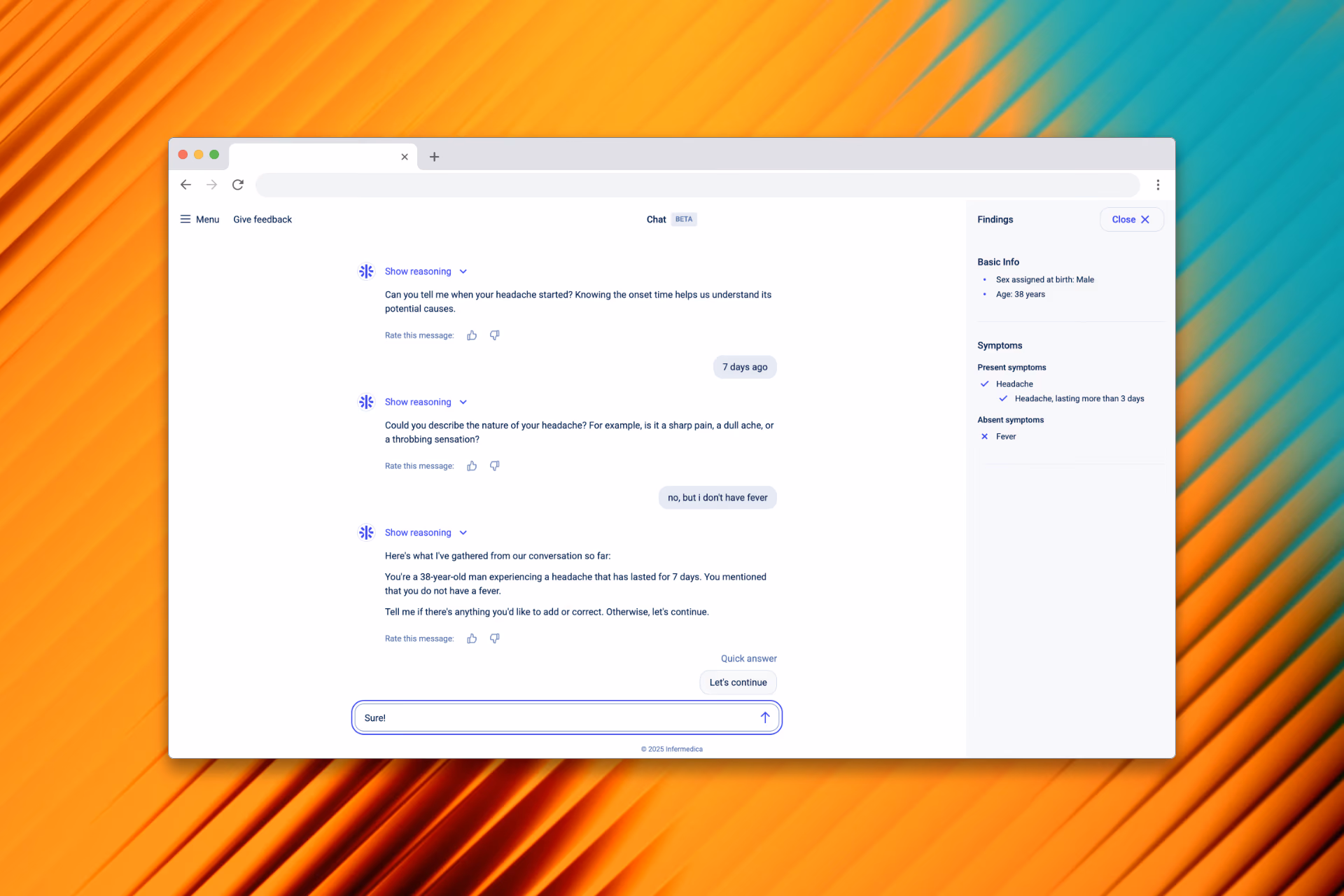 Infermedica Diagnostic Chatbot screenshot